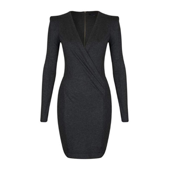 French Connection Black V-neck Dress Long Sleeves  - Picture 3 of 7